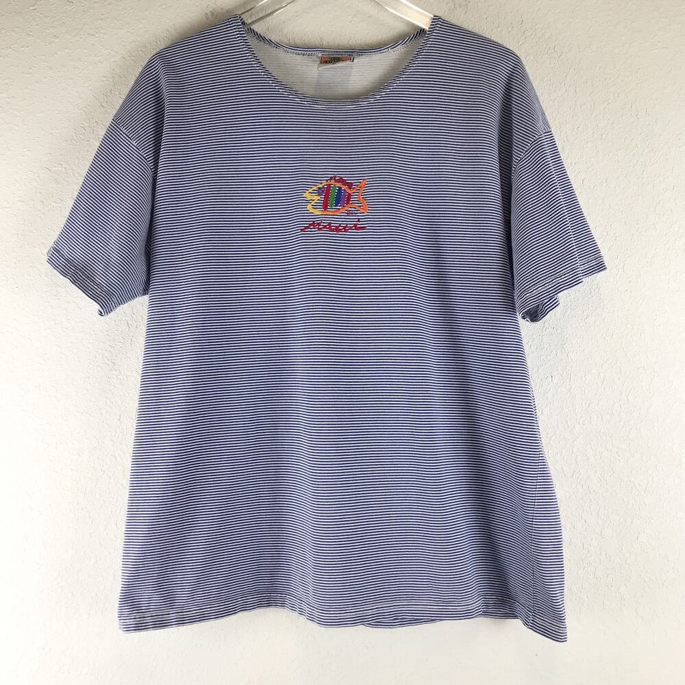Vintage Striped Tropical Fish Maui Hawaii 100% Cotton Made in USA Shirt Size XL